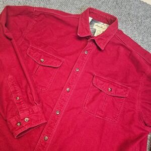 Eddie Bauer Mens XL Red Long Sleeve‎ Flannel Button Up Shirt Pockets Shacket